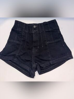 We The Free Black High-Waist Denim Shorts with Double Button